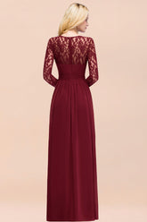 Elegant Lace Burgundy Bridesmaid Dresses Online with Long Sleeves-27dress
